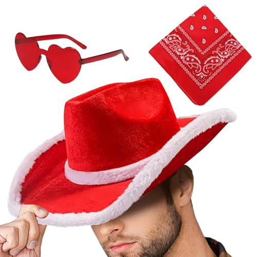 Weihnachts-Cowboyhüte Set, Weihnachts-Cowboyhüte Set, Cowboyhut Cosplay Westernhut 3X Weihnachtspartyhut mit Bandana und Herzbrille, Cowhut Weihnachts-Cowboyhüte Set, Weihnachts-Cowboyhüte Set, Cowboyhut Cosplay Westernhut 3X Weihnachtspartyhut mit Bandana und Herzbrille, Cowhut von Generic
