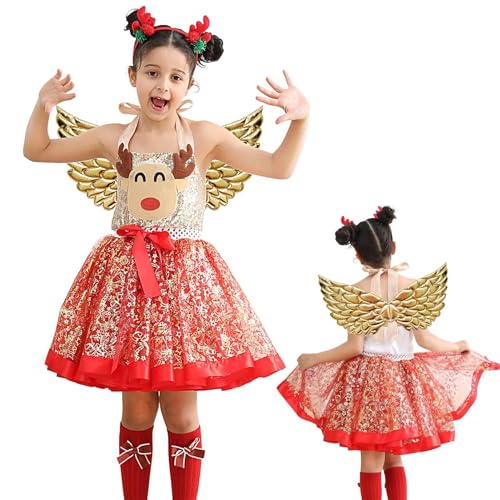 Weihnachts-Tutu- für Mädchen, 3-teiliges Set, bedruckt, Karneval, Partys, Kostüm mit Kopfschmuck und Flügeln – Rock aus Netzstoff mit Elch, umweltfreundlich Weihnachts-Tutu- für Mädchen, 3-teiliges Set, bedruckt, Karneval, Partys, Kostüm mit Kopfschmuck und Flügeln – Rock aus Netzstoff mit Elch, umweltfreundlich von Generic