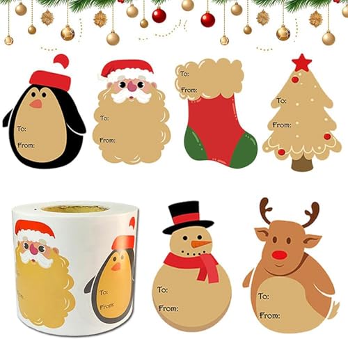 Weihnachtsaufkleber, Aufkleber mit Weihnachtsetiketten - Klebeetiketten auf Rolle mit Cartoon-Weihnachtsaufklebern, beschreibbare Aufkleber zur Betonung der festlichen Atmosphäre, für Karten von Generic