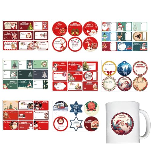 Weihnachtsaufkleber,Weihnachtsaufkleber Aufkleber | 8X Weihnachts-Umschlagstempel Tags,Laptop Aufkleber, Namensschilder, Weihnachtsschmuck für Notebook, Skateboard, Gepäck, Computer von Generic