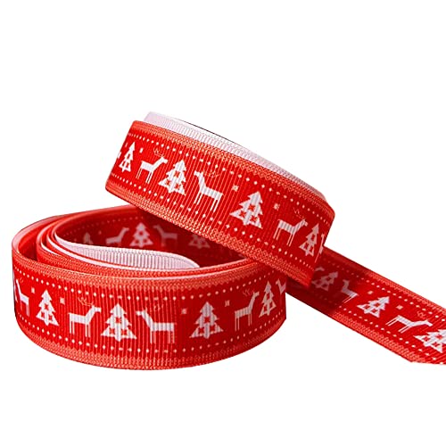 Weihnachtsband 2 m x 22 mm breit, ideal für Accessoires, Kuchendekoration (roter und weißer Hirsch) von Generic
