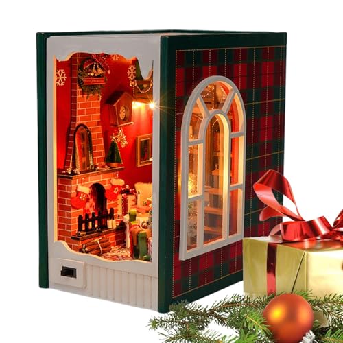 Weihnachtsbücherecke, Miniatur-Bücherecke, Deko-Set für Weihnachten mit Buchecke, Miniatur-Haus mit Regaleinsatz mit LED-Licht, Rin von Generic