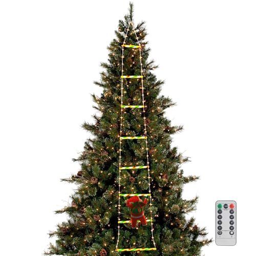 Weihnachtsdekoration mit Lichtleiter, Dekoration für den Außenbereich, Weihnachtsdekoration, 8 Leuchtmodi, mit Weihnachtsmann, Lichterkette, Baum mit Leiter von Generic