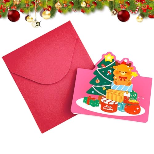 Weihnachtsgrußkarte - Dreidimensionale Klappkarte mit Cartoon-Motiv, handgefertigte Weihnachtskartenumschläge | Weihnachtsgrußkarte, Kunst-Weihnachtskarte, Urlaubskarte von Generic