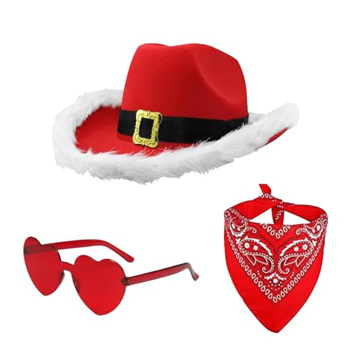 Weihnachtshut, Weihnachtshut, Partyhüte, 3 x Weihnachtsfeierhut mit Bandana und Herzbrille, Cowgirl-Hut für Party, Urlaub, Cosplay Weihnachtshut, Weihnachtshut, Partyhüte, 3 x Weihnachtsfeierhut mit Bandana und Herzbrille, Cowgirl-Hut für Party, Urlaub, Cosplay von Generic