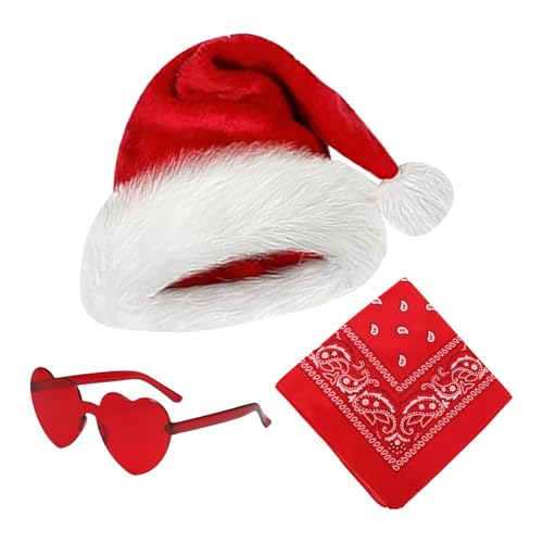 Weihnachtshut, Weihnachtsmannhut | Partyhüte mit Westernhut | 3 x Cowgirl-Hut mit Herz-Brille, Bandana, Vintage, verstellbare Weihnachtsfeierhut, Zubehör Weihnachtshut, Weihnachtsmannhut | Partyhüte mit Westernhut | 3 x Cowgirl-Hut mit Herz-Brille, Bandana, Vintage, verstellbare Weihnachtsfeierhut, Zubehör von Generic