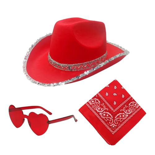 Weihnachtshut-Set, Weihnachtsmannhüte, Partyhüte, 3 x Weihnachtsfeierhut mit Bandana und Herzbrille, Cowgirl-Hut für Party Weihnachtshut-Set, Weihnachtsmannhüte, Partyhüte, 3 x Weihnachtsfeierhut mit Bandana und Herzbrille, Cowgirl-Hut für Party von Generic