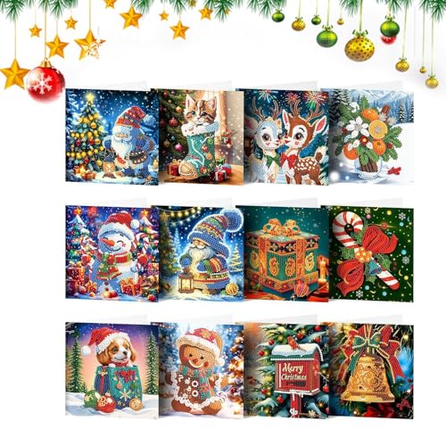 Weihnachtskarten Malerei, Vintage Weihnachtskarten, 12-teiliges Strass-Kunst-Malset | Leere Malkarten, runde Bohrkunst, Weihnachtskarte für Weihnachtskarten Malerei, Vintage Weihnachtskarten, 12-teiliges Strass-Kunst-Malset | Leere Malkarten, runde Bohrkunst, Weihnachtskarte für von Generic
