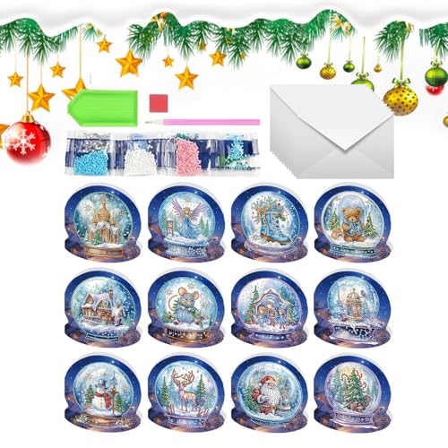 Weihnachtskarten mit Strass-Kunst, Weihnachtskarten mit Kunstkristallen | Kunst-Grußkarten mit Weihnachtsbemalung | 12 Weihnachtskarten in z von Generic