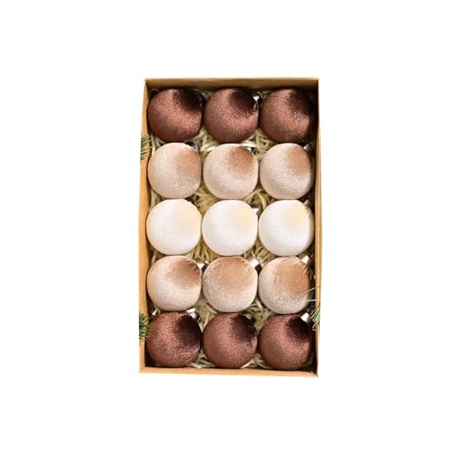 Weihnachtskugeln Kunststoff mit Samtstoff Set, 15 Stück 6CM Christbaumkugeln Deko Weihnachten, Weihnachtsbaumschmuck mit Aufhänger Bruchsicher, Weihnachtsdeko Innen Aussen (Weiß Koffee) von Generic