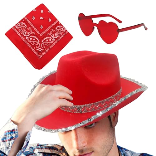 Weihnachtsmannhut, Cowgirl-Hut für Weihnachten, Partyhüte mit Westernhut | 3 x Weihnachtsfeierhut mit Bandana und Herzbrille, Cowgirl-Hut für Partys, Weihnachtsmannhut, Cowgirl-Hut für Weihnachten, Partyhüte mit Westernhut | 3 x Weihnachtsfeierhut mit Bandana und Herzbrille, Cowgirl-Hut für Partys, von Generic