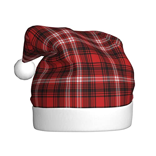 Weihnachtsmütze, Beanie, Weihnachtsmannmütze, für Weihnachten, Neujahr, Urlaub, Party, (rot schwarz kariert, nostalgisches Streifenmuster) von Generic