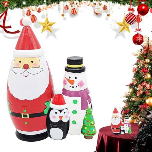 Weihnachtsnistpuppen, Nistpuppen – handgemachte stapelbare Puppen aus Holz – Russische Nistpuppen-Set, Weihnachtsfiguren für Dekoration Weihnachtsnistpuppen, Nistpuppen – handgemachte stapelbare Puppen aus Holz – Russische Nistpuppen-Set, Weihnachtsfiguren für Dekoration von Generic
