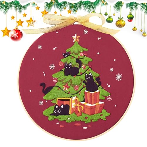 Weihnachtsstickerei-Set, Stickset für Anfänger, Stickset für Erwachsene, Anfänger-Kit, Handstickerei-Set | Stickset für Anfänger mit Stickmuster mit Garn und Nadeln, Dekoration p von Generic