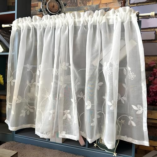Weiß Kurzgardine für Kleine Fenster, Landhausstil Tüllvorhang mit Stangentaschen, Transparent Scheibengardine für Schlafzimmer, Wohnzimmer (Color : White, Size : (WxL) 100x40cm/39x16in) von Generic