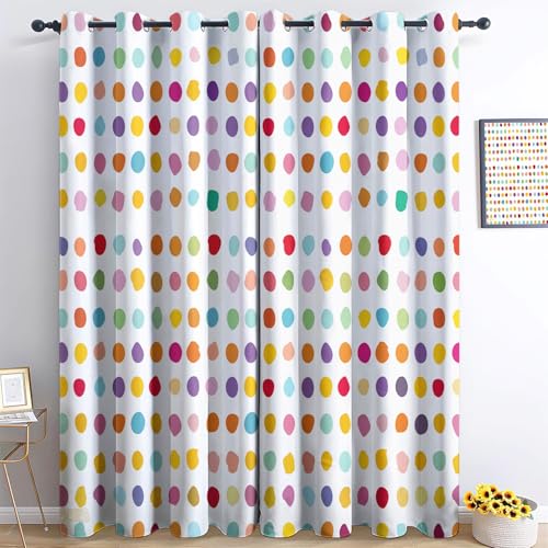 Weiß Vorhang, Bunte Punkte Gardinen mit Ösen Verdunkelungsvorhang, Wohnzimmer Schlafzimmer Kinderzimmer Blickdichte vorhänge,H214 x B91.5 cm (2er Pack) von Generic