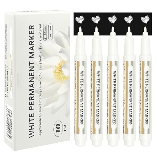 Weißer Permanentmarker, weiße Farbmarkierung - Permanente wasserdichte Farbmarkierung,10x schnell trocknender Kunststift, Ölbasierte Markierung zu extrafeine Spitze für Holz, Band, Stoff, Metall von Generic