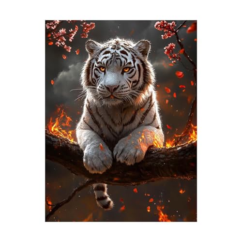 Weißer Tiger Malen Nach Zahlen Erwachsene Tier Malen Nach Zahlen 100x135CM DIY Basteln Erwachsene Klarheit Farbe Leinwan Bilder mit Acrylfarben Set 3 Typen Pinsel für Wanddeko Wohnzimmer 2YH-15003 von Generic