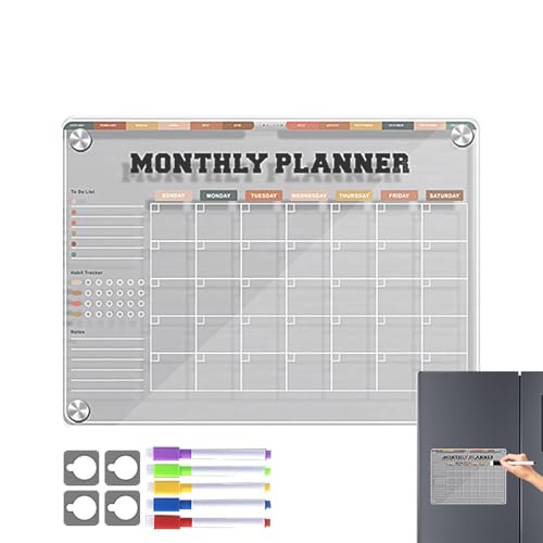 Whiteboard für Kühlschrank – trocken abwischbares Whiteboard mit wiederverwendbarem magnetischem Kalender | Transparenter Acryl-Kühlschrank-Notizblock, 12 x 9 Zoll, Planungstafel von Generic