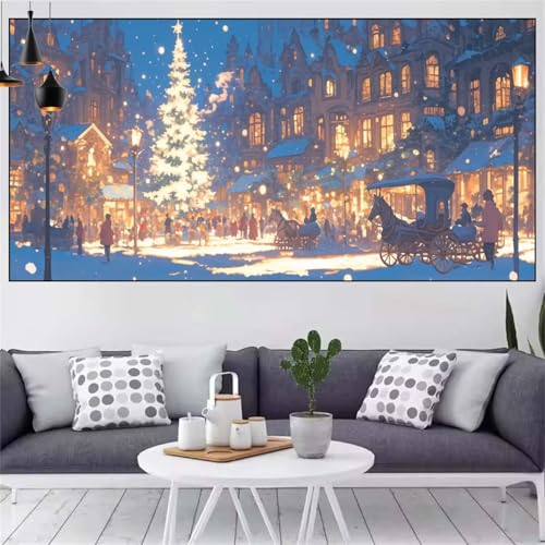 Winter Diamond Painting xxl 75x150cm Diamond Painting Erwachsene Stadt Diamant Malerei Set,Mosaikherstellung Malen Nach Zahlen Cross Stickerei Kunst Leinwand Malerei Kits,Décor Geschenke Frauen CN-138 von Generic