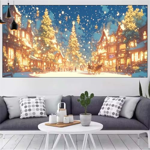 Winter Diamond Painting xxl 75x150cm Diamond Painting Erwachsene Stadt Diamant Malerei Set,Mosaikherstellung Malen Nach Zahlen Cross Stickerei Kunst Leinwand Malerei Kits,Décor Geschenke Frauen CN-139 von Generic