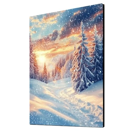 Winter Malen Nach Zahlen Erwachsene Sonnenuntergang Malen Nach Zahlen 100x135 cm DIY Basteln Erwachsene Klarheit Farbe Leinwan Bilder mit Acrylfarben Set 3 Typen Pinsel für Wanddeko Wohnzimmer 2YH6280 von Generic