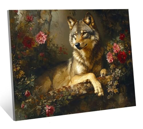 Wolf Diamond Painting Blume Diamond Painting Erwachsene, Mosaikherstellung Zubehör Diamant Malerei Bilder Set, 5D Diamant Kunst Kinder Basteln, Wohnzimmer Zimmer Zubehör Geschenke 40x50 cm H-5534 von Generic