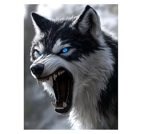 Wolf Malen Nach Zahlen Erwachsene Tier Malen Nach Zahlen 100x135CM DIY Basteln Erwachsene Klarheit Farbe Leinwan Bilder mit Acrylfarben Set 3 Typen Pinsel für Wanddeko Wohnzimmer, Geschenke YH2-3321 von Generic