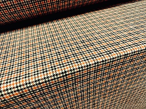 Woll-Mufflon-Flanellstoff, Meterware, kariert, Orange / Schwarz / Weiß von Generic