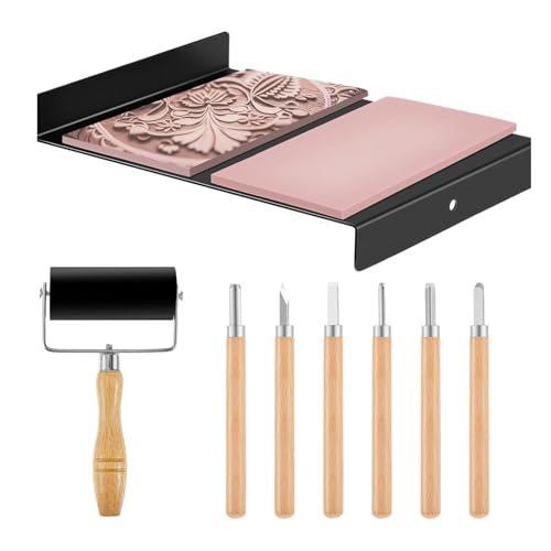 Woodblock Printing Kit, Linolschnitt Printmaking Set with Ink Roller, Block Printing Stamp Making Toolkit for Art Students Engraving Lovers Beginner von Generic