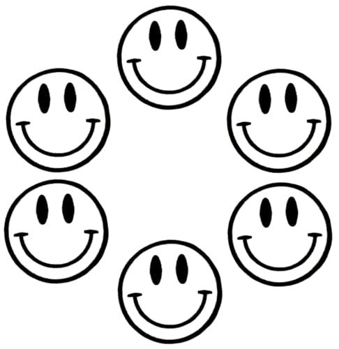 XOmise 6 Stück rundes weißes Lächeln Gesicht große Augen Retro Hippie DIY Bügelbilder bestickte Patches von Generic