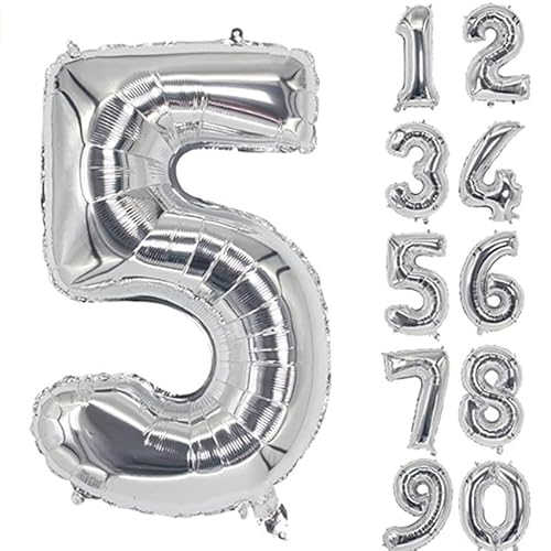Zahlen Folienballon für Hochzeit Baby Geburtstag Party Dekoration-silver-5//30inch von Generic