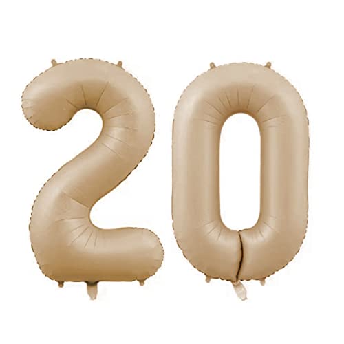 Zahlen Luftballon Karamell Beige, 100cm Groß Creme Weiß Folienballon Zahl, 40 Zoll Zahlenballon Helium Ballon, Luftballon 0-9. für Jahre Mädchen Babyparty Geburtstagsdeko Jubiläum (Karamell,20) von Generic