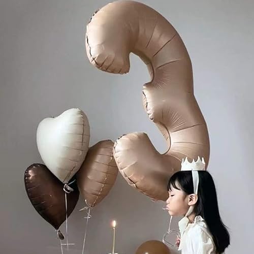 Zahlen Luftballon Karamell Beige, 100cm Groß Creme Weiß Folienballon Zahl, 40 Zoll Zahlenballon Helium Ballon, Luftballon 0-9. für Jahre Mädchen Babyparty Geburtstagsdeko Jubiläum (Karamell,3) von Generic