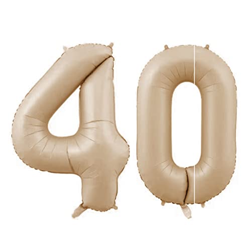 Zahlen Luftballon Karamell Beige, 100cm Groß Creme Weiß Folienballon Zahl, 40 Zoll Zahlenballon Helium Ballon, Luftballon 0-9. für Jahre Mädchen Babyparty Geburtstagsdeko Jubiläum (Karamell,40) von Generic