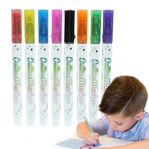 Zeichenstiftmarker, Farbstifte für Konturen – Craft Art Stift mit zwei Linien, schimmernde Marker, 8 Farben, Malzubehör, Zeichenstifte, Malstifte für V-Karten Zeichenstiftmarker, Farbstifte für Konturen – Craft Art Stift mit zwei Linien, schimmernde Marker, 8 Farben, Malzubehör, Zeichenstifte, Malstifte für V-Karten von Generic