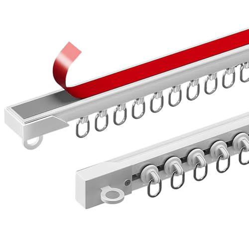 Zum Kleben Vorhangschiene Für Decken- Oder Wandmontage, Ohne Bohren Gardinenschiene Aus Aluminiumlegierung Für Nach Innen Öffnende Fenster, Erkerfenster, Wohnmobile(2.40m(2 * 1.2m)) von Generic