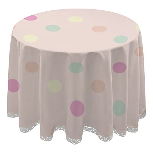 jeansame Runde Tischdecke Vintage Rosa Polka Dots Tischdecke 152,4 cm rund für Esszimmer Küche Party von Generic