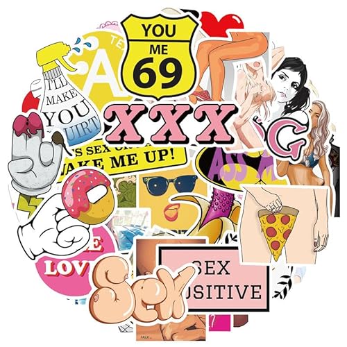 lustiges Sex & Erotik Sticker Set für Erwachsene Jugendliche - 48 Stück - Sexy Anime Hentai Manga Girls Vinyl Aufkleber Konvolut zur Deko von Laptop Koffer Notizbuch Kühlschrank (B) von Generic