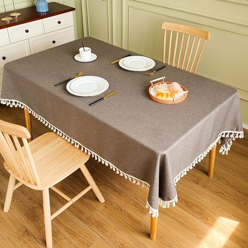 wasserdichte Tischdecke Mit Quasten, Knitterfrei, Für Küche, Esszimmer, Baumwoll- Und Leinenstoffe, Für Tischdekoration Esszimmer Küche (Coffee 80x120CM) von Generic