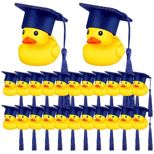 xGummiente 12/24 Stück - Enten, Abschlussenten mit schwarzer Mütze | Gelbe Ente Auto-Ornamente, Entenpuppen mit Abschlusshut, Neuheit für Kinder, Spielzeug d von Generic