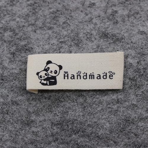 100 Stück, bedrucktes Baumwolletikett, handgemachtes Etikett, bedrucktes Etikett, Hauptetikett (beige Baumwolle, Panda, 100 Stück) von Genérico
