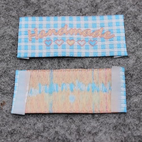 100 Stück, bunt, handgefertigt, gewebte Etiketten, Stoffetiketten, blaue Enden (2 x 4,7 cm), 100 Stück von Genérico