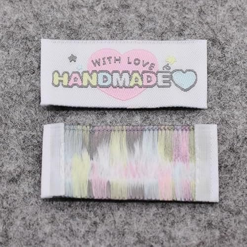 100 Stück, bunt, handgemachtes gewebtes Etikett/DIY-Etiketten/bestickte Kleidung/Spielzeugbeutel, gewebte Etiketten (Herz 100 Stück) von Genérico