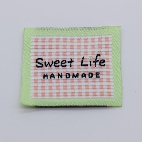 100 Stück, bunt, handgemachtes gewebtes Etikett/DIY-Etiketten/bestickte Kleidung/Spielzeugtasche (Pink mit grünem Rand, 100 Stück) von Genérico
