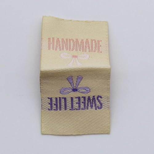 100 Stück, buntes handgemachtes gewebtes Etikett/Basteletikett in der Mitte, gefaltete Etiketten, bestickte Stoffetiketten (2,5 x 5 cm), 100 Stück von Genérico