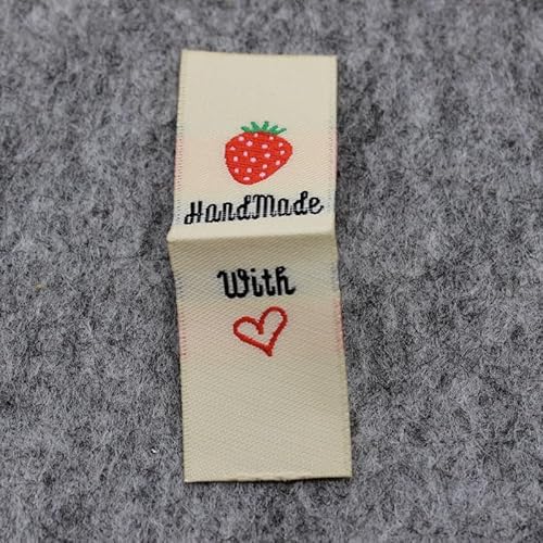 100 Stück, buntes handgemachtes gewebtes Etikett/DIY Zentrum-Falt-Etiketten/bestickte Stoffetiketten (Erdbeere, 100 Stück) von Genérico