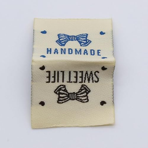 100 Stück, buntes handgemachtes gewebtes Etikett/DIY Zentrum Fold Labels/bestickte Kleidung/Spielzeugbeutel, gewebte Etiketten (3 x 5 cm), 100 Stück von Genérico