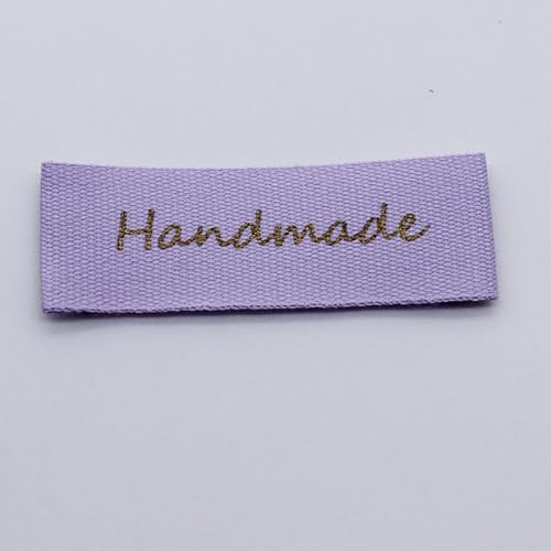 100 Stück, handgemachtes, farbenfrohes Baumwolletikett, bedrucktes goldenes Etikett, personalisierbares Baumwolllabel (Violett, 100 Stück) von Genérico
