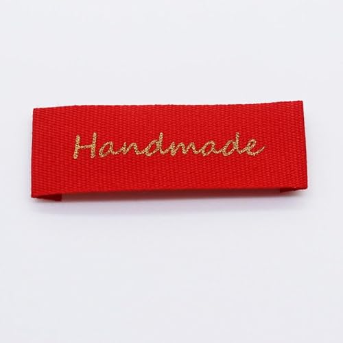 100 Stück, handgemachtes, farbenfrohes Baumwolletikett, bedrucktes goldenes Etikett, personalisierbares Baumwolllabel (rot, 100 Stück) von Genérico